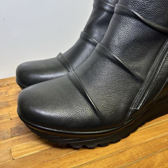 Skechers Womens 9.5 Parallel Double Trouble Black Wedge Booties Ankle Fall Boot - Picture 3 of 15
